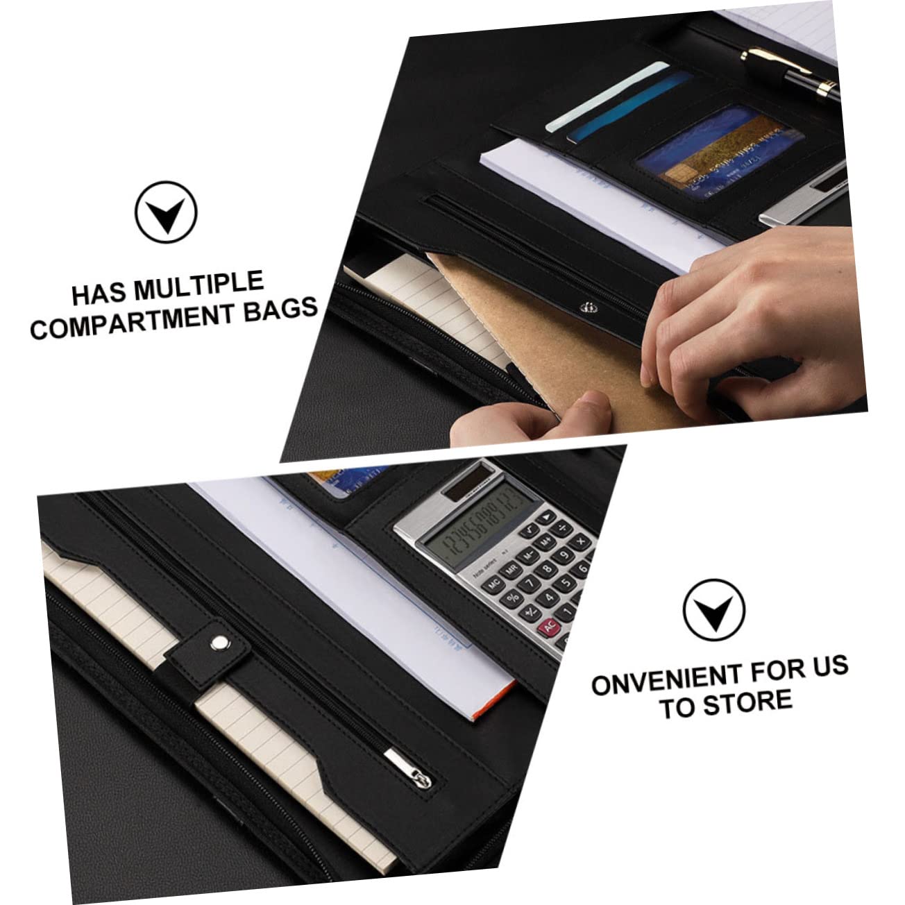 LALAFINA Cartella Portadocumenti Business A4 con Zip, Pu Nero | Formato A4, Include Blocco Note e Calcolatrice, per Riunioni e Viaggio di Lavoro