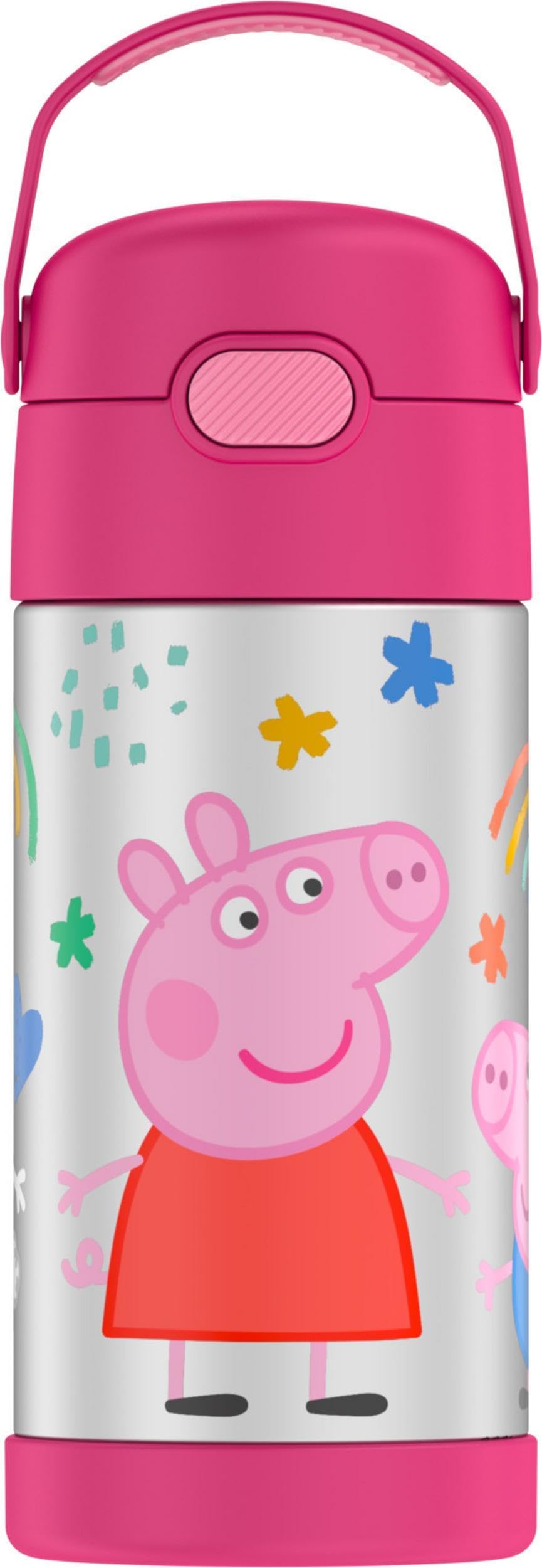 FUNTAINER Water Bottle with Straw - 12 Ounce - Kids Stainless Steel Vacuum Insulated Water Bottle with Lid, Peppa Pig