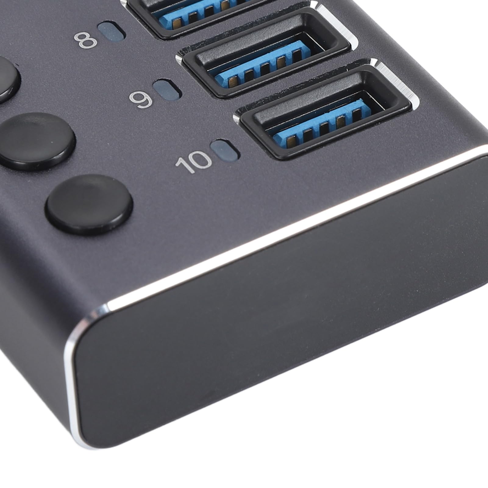 10-portowy Rozdzielacz USB, 10-portowy Hub USB, Hub Danych, przesył Danych 5 Gbps, Indywidualne Przełączniki, Diody LED, Zasilacz 60 W z Portem ładowania do (wtyczka UE)