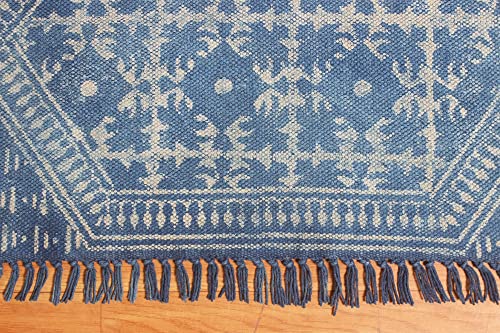 Casavani Indigo Blue Dabu Print Plaid Door Mat Outdoor - Farmhouse Rugs For Front Porch/Kitchen/Bathroom- Large Layered Welcome Doormats Bedroom Living Room 120X180 Cm (4X6 Feet) #TOP4