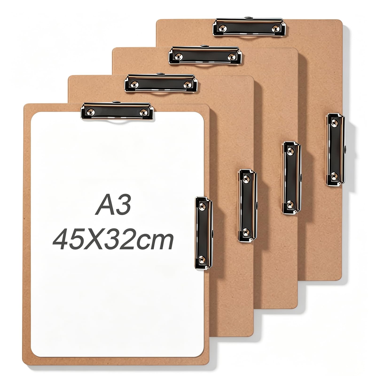 4 Pcs A3 Clipboard, Extra Large Clipboards 44 × 32 Cm with Double Low Profile Clip MDF Board Not Fragile for Drawing Sketching Art Supplies