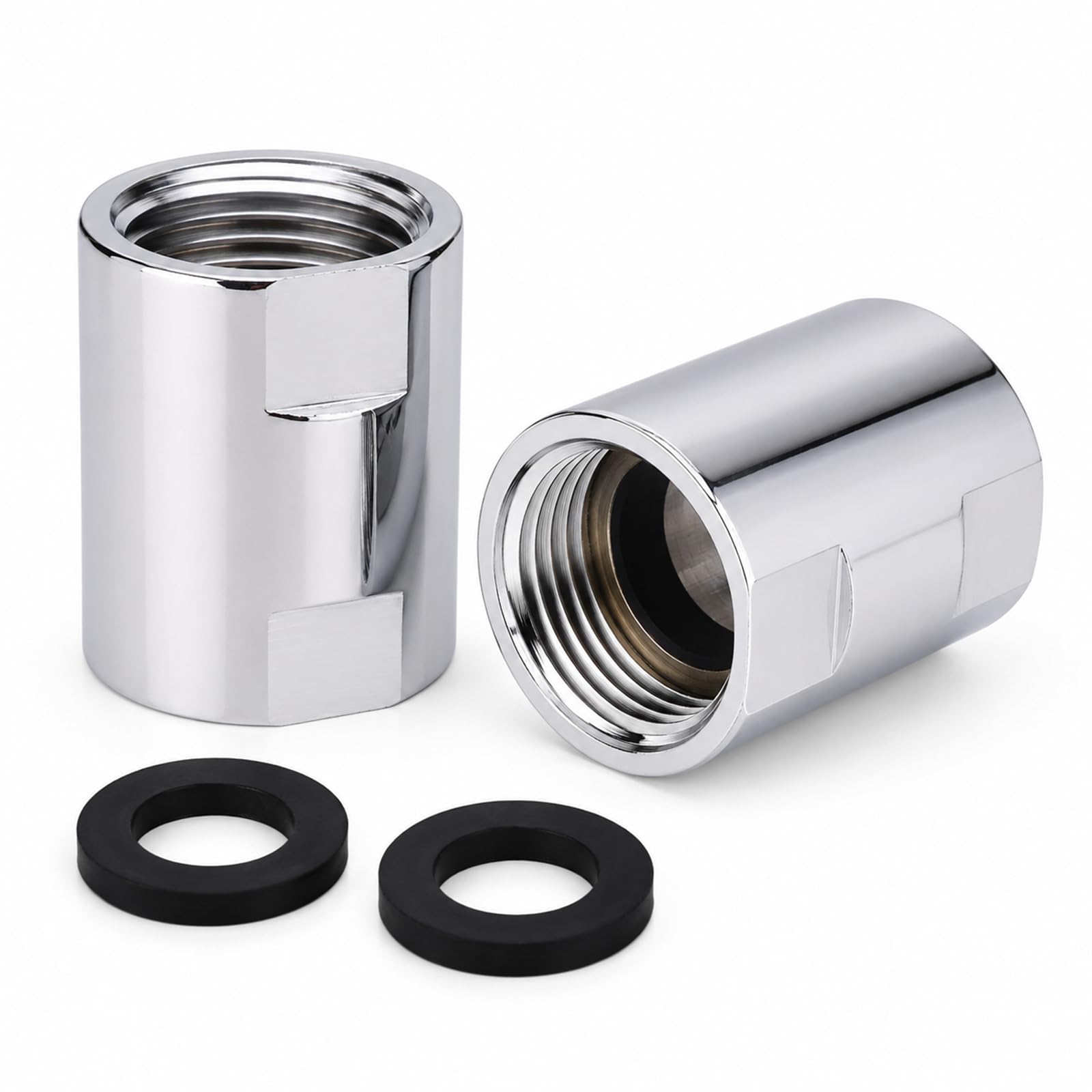 2 Pack Brass Pipe Fitting 1/2" G,Female Threaded Converter Adapter,Chrome Shower Coupling Pipe Fitting for Home Plumbing Pipes,Hose Extender Connector