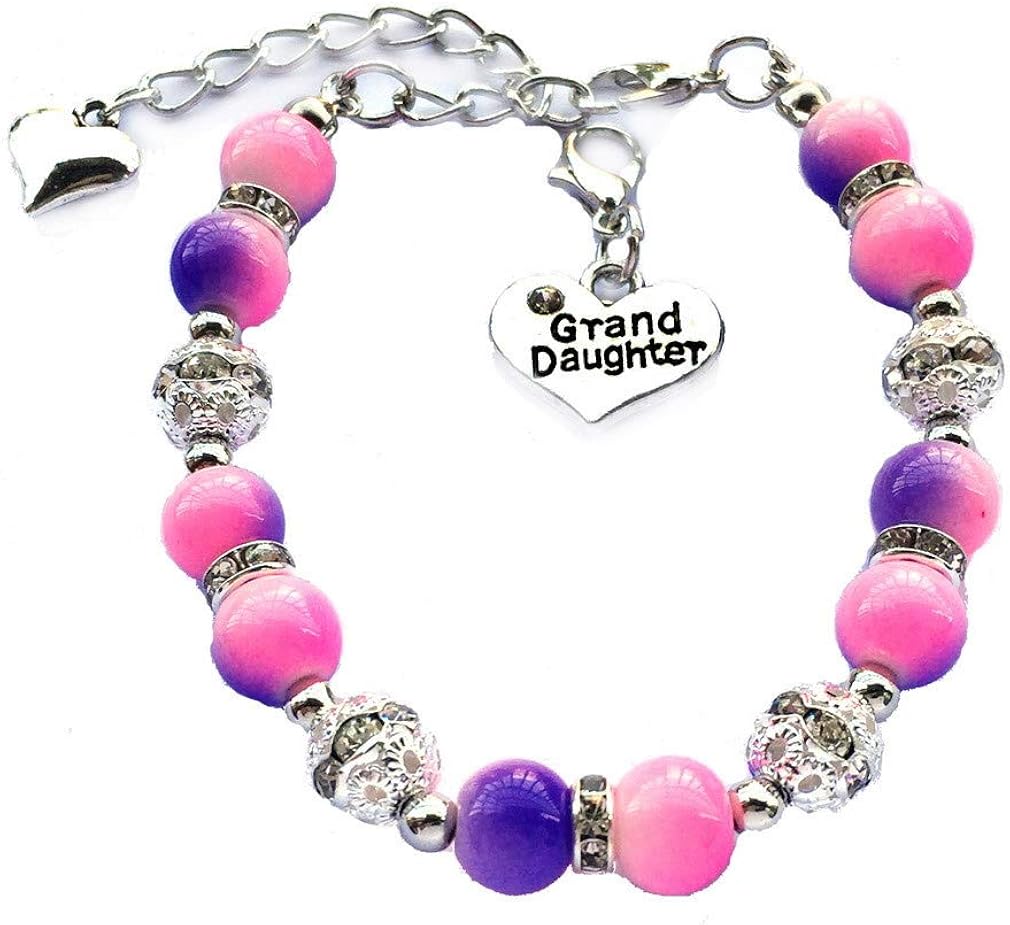 DOLON Purple Glass Pearl Color Rhinestone Granddaugther Charm Bracelet Jewelry Wedding Bridal Birthday Christmas: Clothing, Shoes & Jewelry