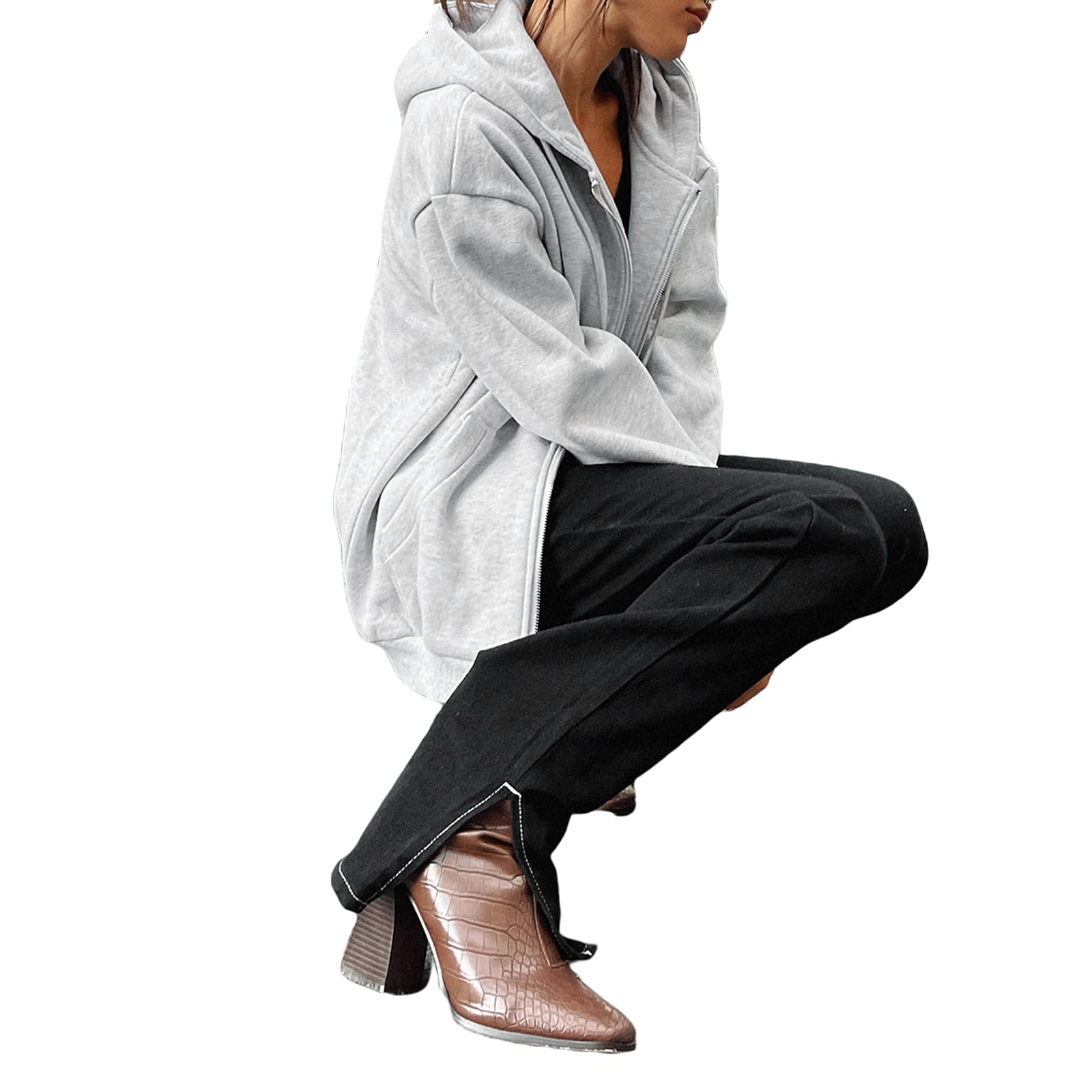 Geagodelia Veste à capuche pour femme - Vintage - Oversize - Sweat à capuche - Veste de transition - Veste zippée