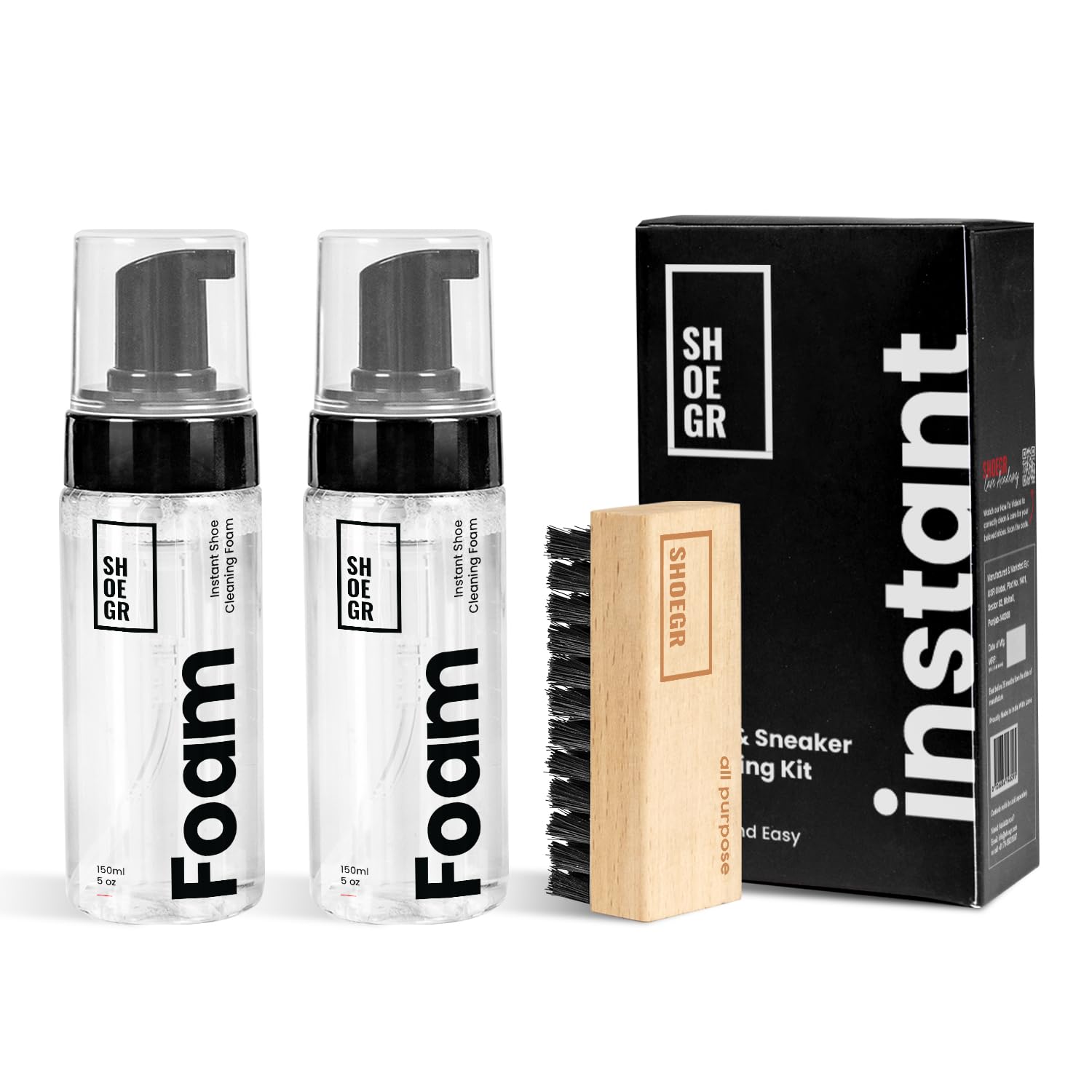 SHOEGR Instant Shoe Cleaning Kit | 2 x Shoe Cleaning Foam (150ml) and 1 Medium Bristle Cleaner Brush, White Shoe Cleaning Kit, Shoe Cleaner Kit For Sneakers, Sports Shoe Cleaner Foam Spray (B0D8BL4SD2) Amazon Price History, Amazon Price Tracker