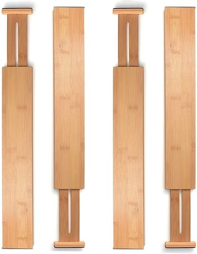 Miniatura 9 de Separadores de cajón de madera de bambú, juego de 4 | Separadores y organizadores ajustables | Ecológico | Mecanismo expandible con resorte |