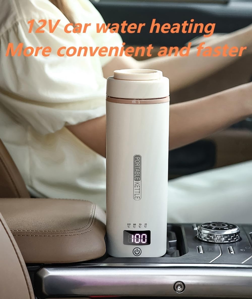 Car Heating Cup for Mercedes Benz GLC 300 GLC 350e GLC 43 AMG 2024 2023,Portable 12V 550ML 316 Stainless Steel Liner Travel Electric Kettle One Key Operation LCD Temperature Display