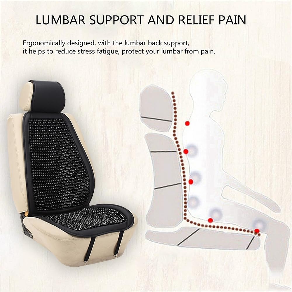JSCARLIFE 2 coprisedili universali con perline in legno naturale, cuscino massaggiante per auto e camion, quattro stagioni e traspirante, rende la guida più sopportabile durante i lunghi viaggi (nero