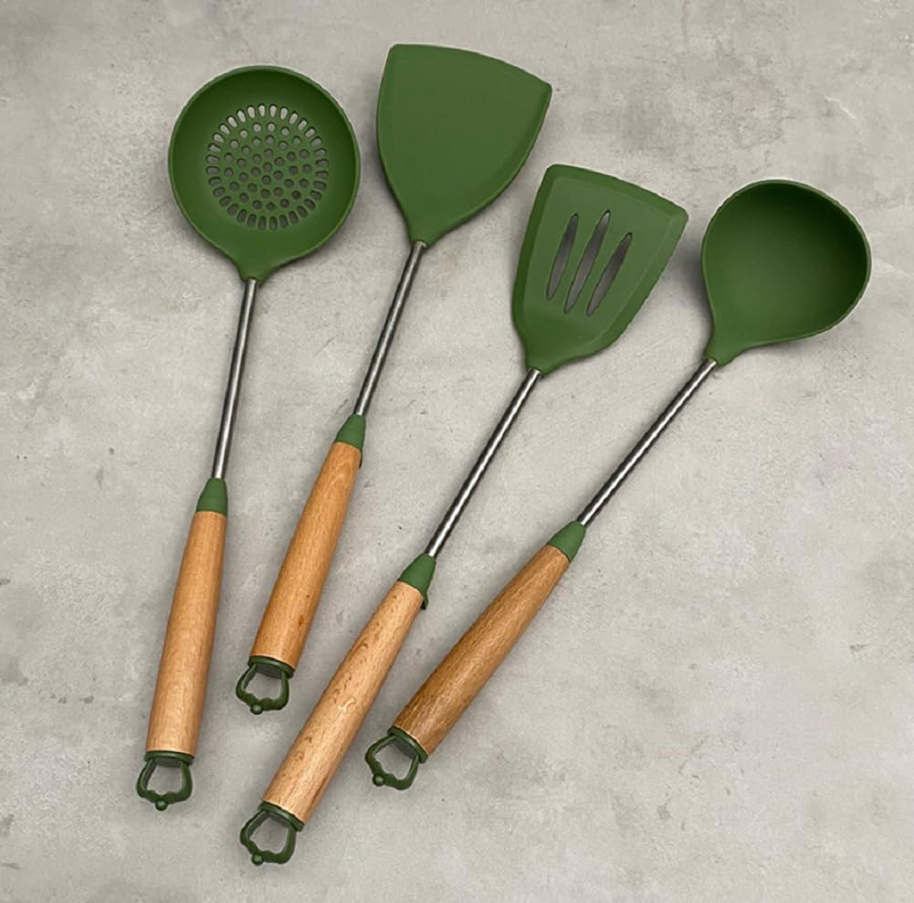 Set di spatole in silicone, resistenti al calore, cucchiaio scanalato e spatole, senza BPA, lavabili in lavastoviglie, 4 utensili da cucina per mescolare e servire