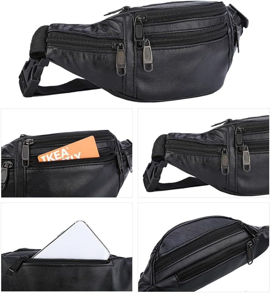Waist Chest Bag, Leather Fanny Pack, Men and Women Money Belt Bag, Outdoor Cross Body Sports Pouch for Travel, Walking, Running, Hiking, Cycling - Image 6