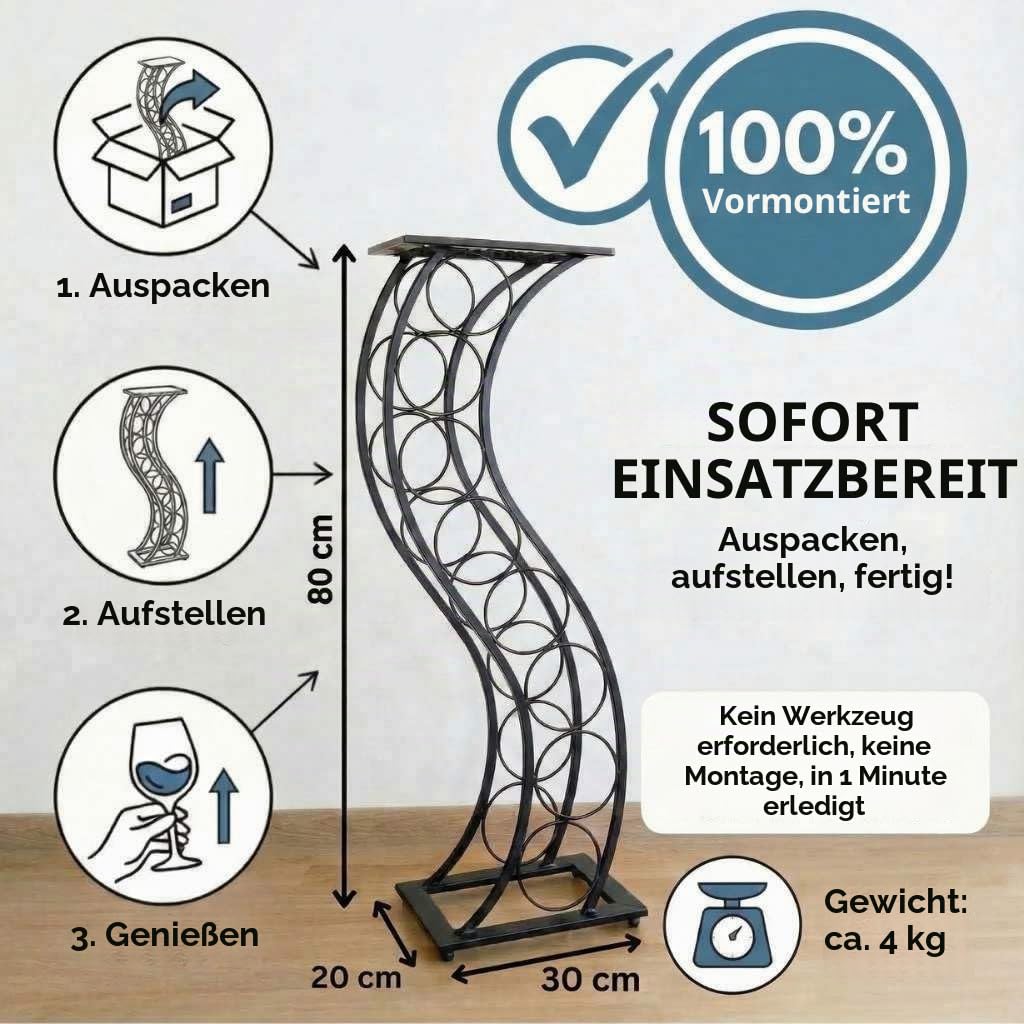 DanDiBo Weinregal Metall Schwarz Stehend Flaschenregal Schmal 80 cm Elegance Weinständer Flaschenhalter Wine Rack Modern