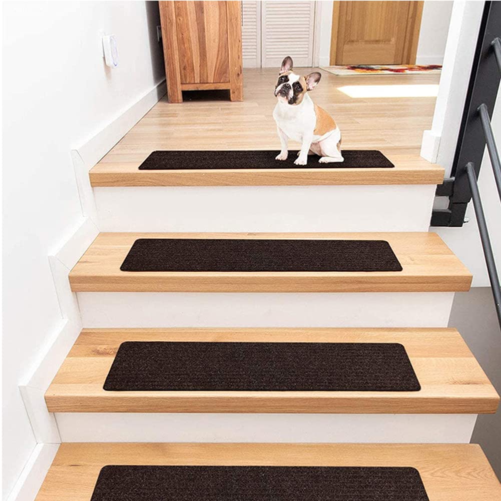 Paquete de 15 Peldaños Antideslizantes para Escalera de Madera - 20x76cm - Marrón - Previene Resbalones en Superficies - Ideal para Niños, Ancianos y Mascotas - 13uds.
