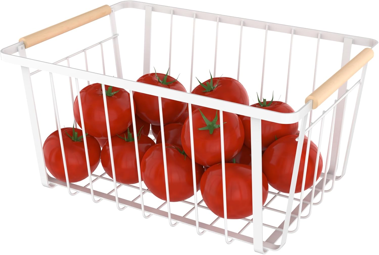 Better Houseware Wood Handled Wire Baskets – Neutral Wood Handles and White Finish - Large