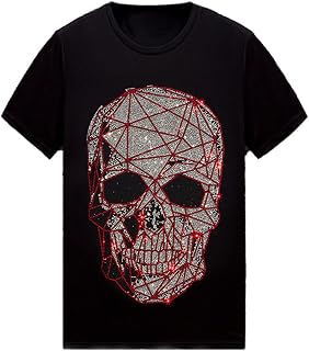 HZCX FASHION Mens Womens Sparkly T Shirt Rhinestone Short Sleeve Rock Festival Bling Gemstone Tshirt Cotton Graphic Tees