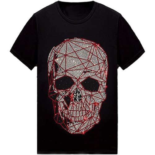 HZCX FASHION Mens Womens Sparkly T Shirt Rhinestone Short Sleeve Rock Festival Bling Gemstone Tshirt Cotton Graphic Tees