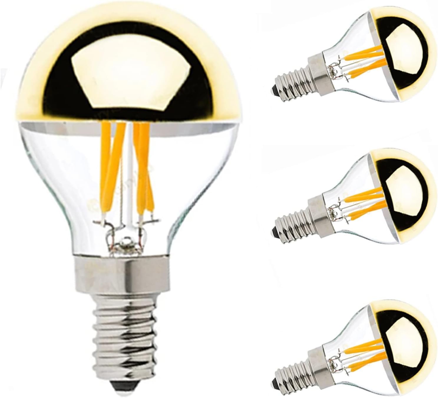 Bjzlamp Gold Mirror E14 Led Filament Sliver Light Bulb G45 Top Retro Globe Lamp 4W Led Edison Bulbs E12 Warm White 2700K(4Pcs),,E14 220V