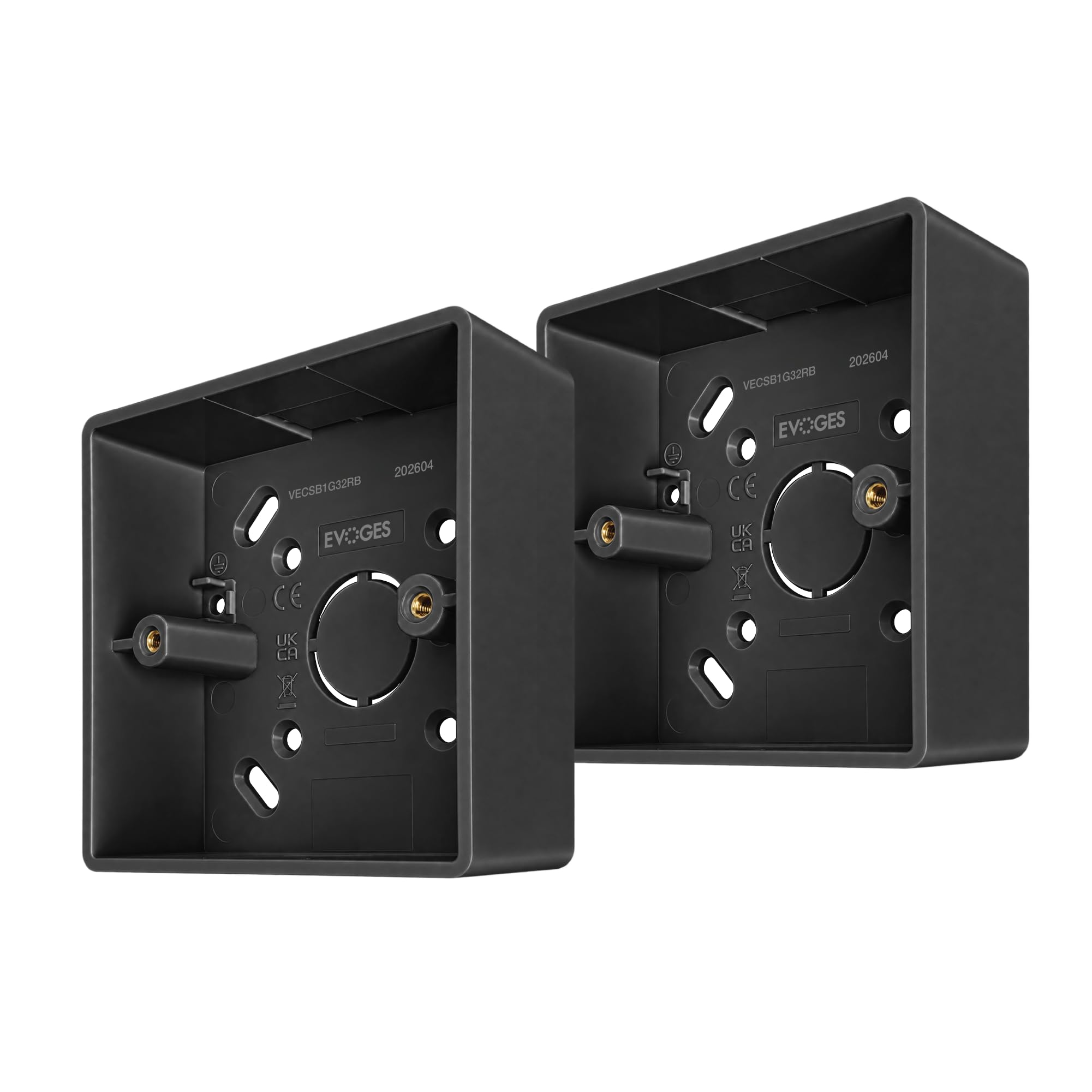 Evoges 1 Gang Black 32mm Surface Pattress Box Single Socket Back Box (2)