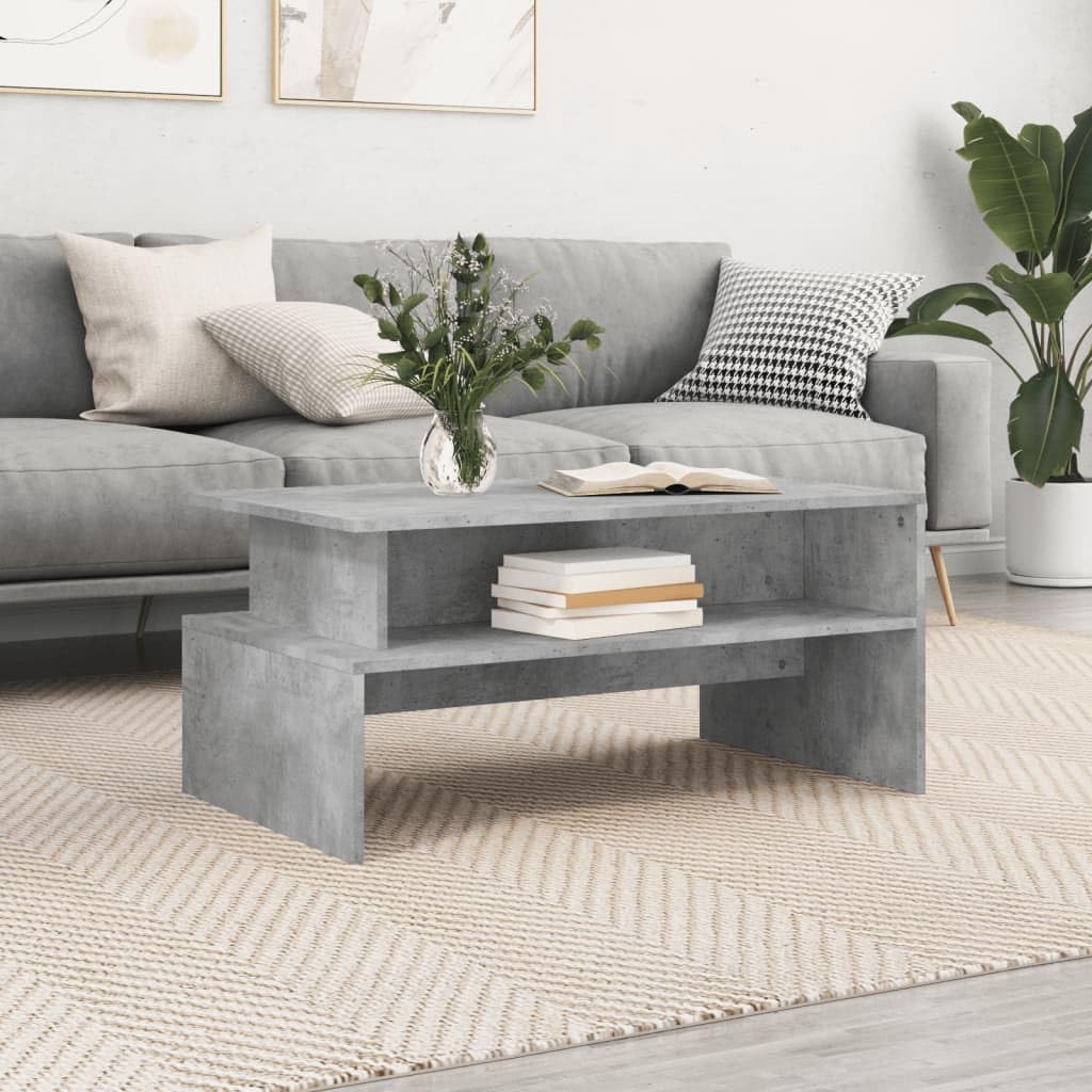 SXZenSpace Small Coffee Table Concrete Grey, Modern Engineered Wood Centre 90 x 55 42.5 cm with Storage Shelf, Occasional Side for Living Room Bedroom Study