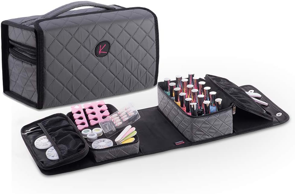 KIOTA Storage Case for Nail Polish and Manicure Set, Secure Soft Organizer with Magnetic Closure and Handle, Slate