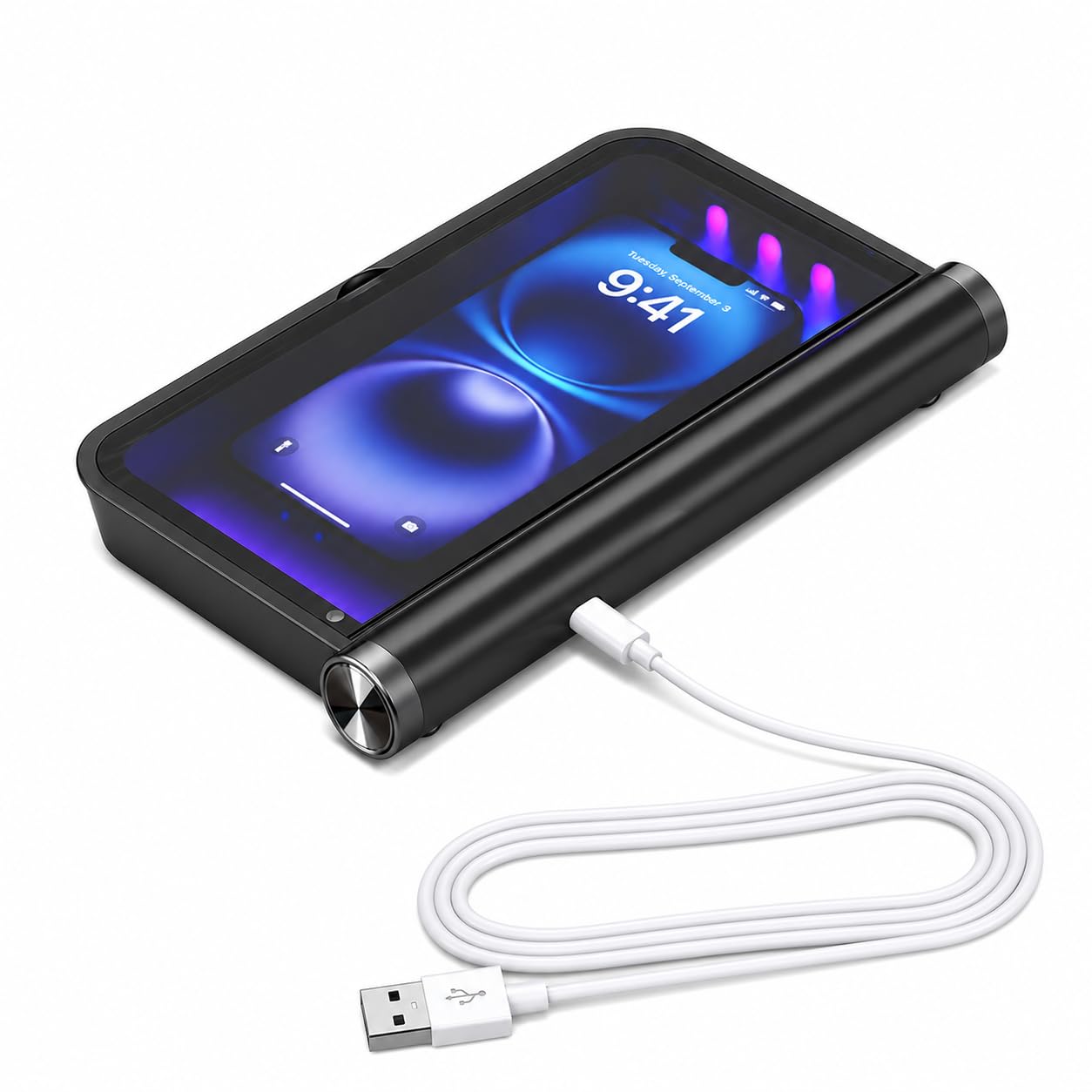 Cuifati Handy-Reinigungsbox, 15 W Schnelles Kabelloses Ladegerät für Smartphones Innerhalb von 7 Zoll, mit Schneller, Effektiver Reinigung (Black)