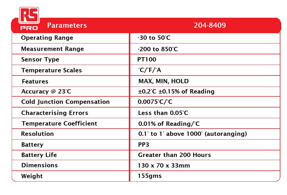 RS PRO Digitales Thermometer, Verdrahtet, 1 bis 850 °C ±0.05% max, Messelement Typ Pt100