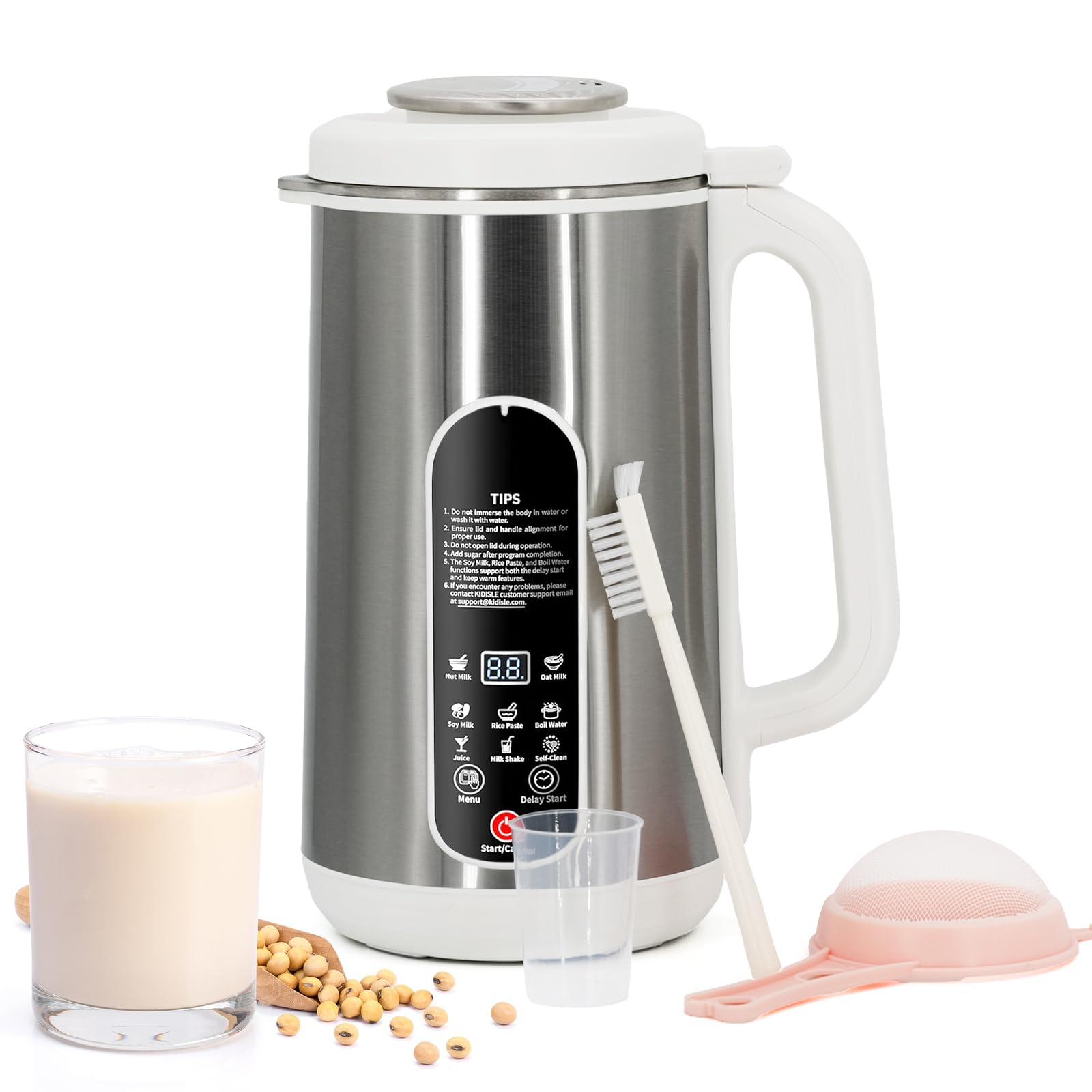 Nut Milk Maker Machine, 42oz 8 in 1 Portable Automatic Soy Milk Machine for Homemade Soy, Oat, Coconut, Plant-Based and Non-Dairy Almond Cow Milk Machine Maker with Delay Start, Auto Clean(Silver)