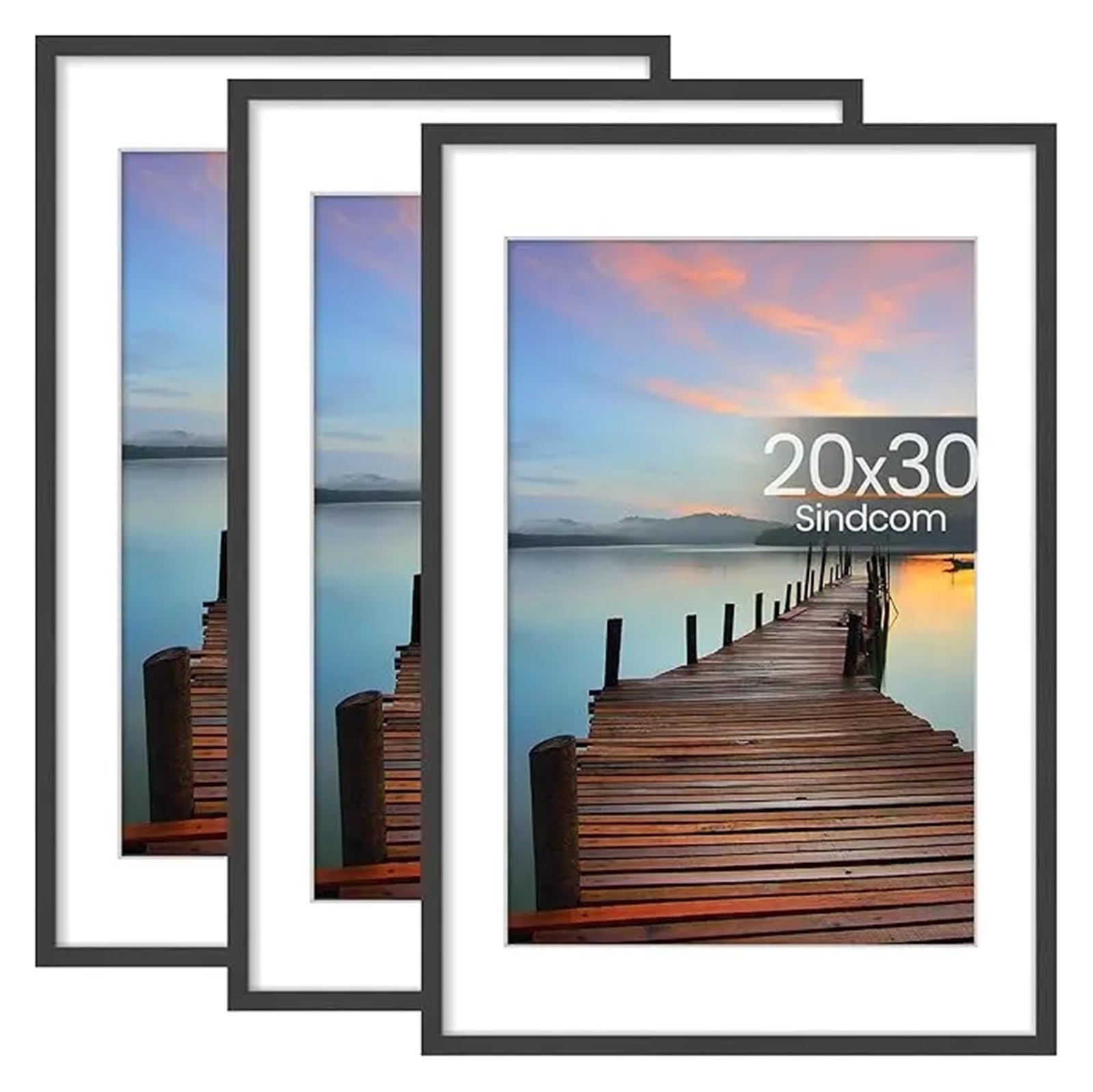 Picture Frames 18x24 Poster Frame 3 Pack Picture Frames with Detachable Mat for 16x20 Prints Horizontal and Vertical Hanging Hooks(20x30 Charcoal Gray)