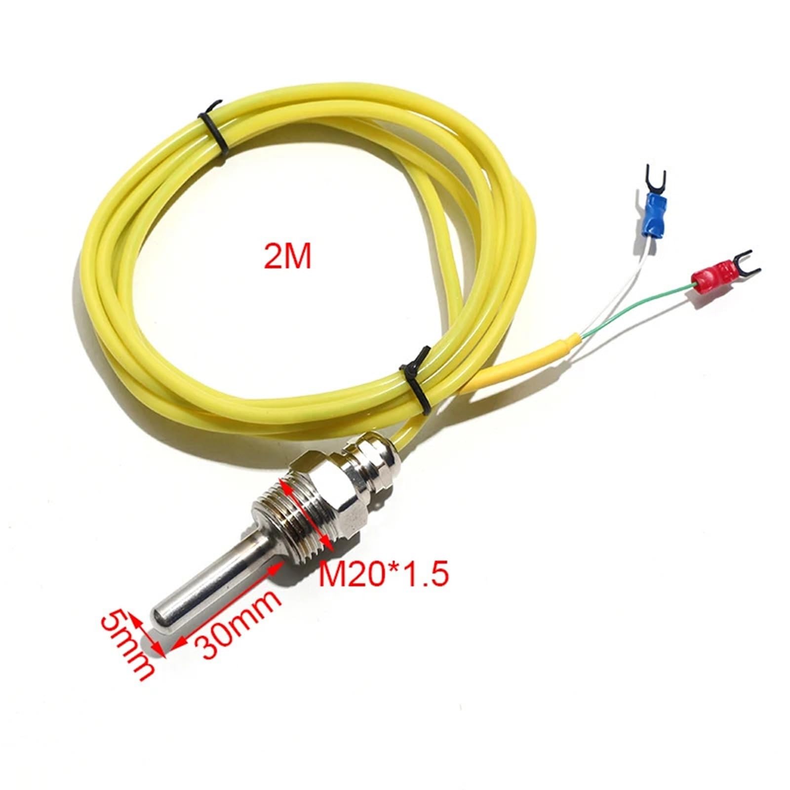 1 sensor de temperatura tipo K, sonda roscada de acero inoxidable de 2 m, termopar M12*1,5 mm/M20*1,5 mm, cable blindado con gel de sílice(M20x1.5 probe5x30mm)