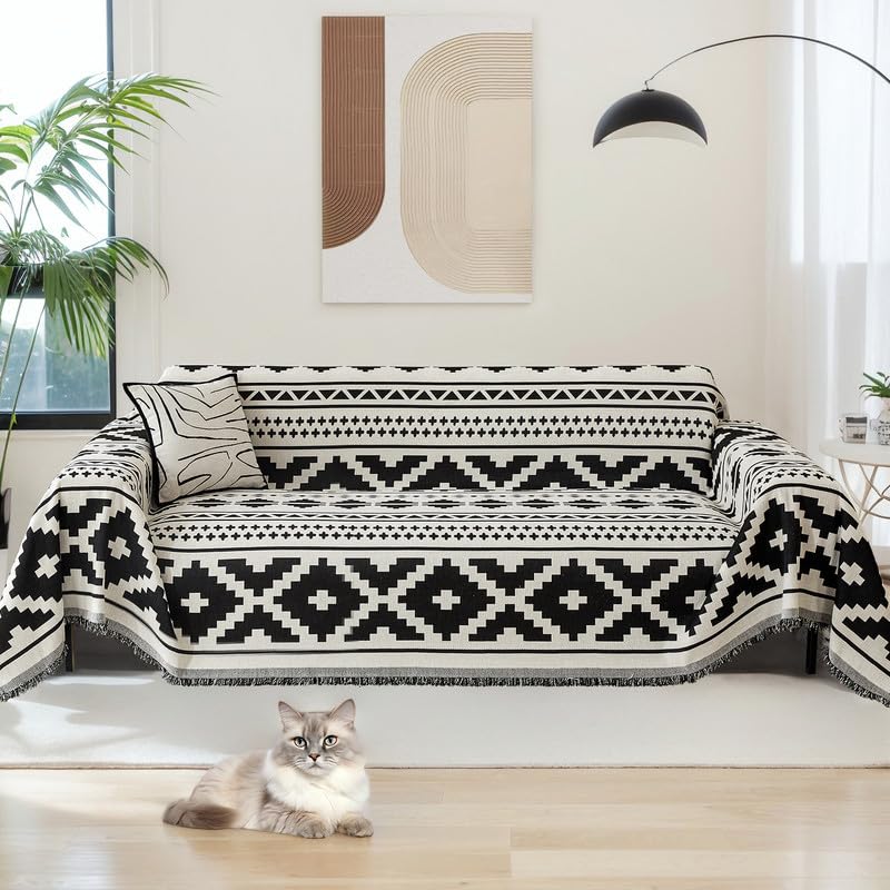 Mingfuxin Boho Sofa Cover for 2 3 4 Seater, Non Slip Chenille Corner Sofa Slipcover Washable, AB Sided Reversible Sectional Couch Covers Loveseat Futon L Shaped Sofa Cover Furniture Protector