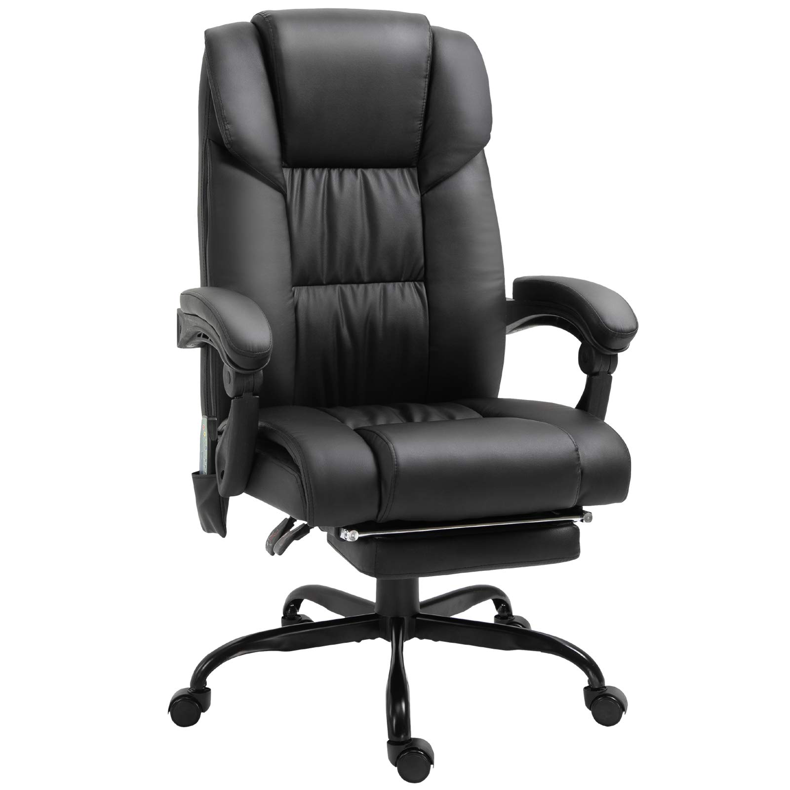 Vinsetto 6-Point Massage Office Chair, PU Leather Desk Chair with Adjustable Height and Footrest for Home Office, Black