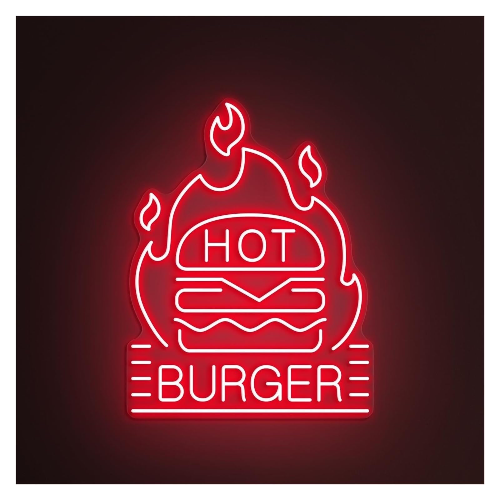 RONGCH Hanging Art Signs Hot Burger Neon Sign, Suitable for Fast Food Shop Decor with Brightness Adjustable 55cm(Red)