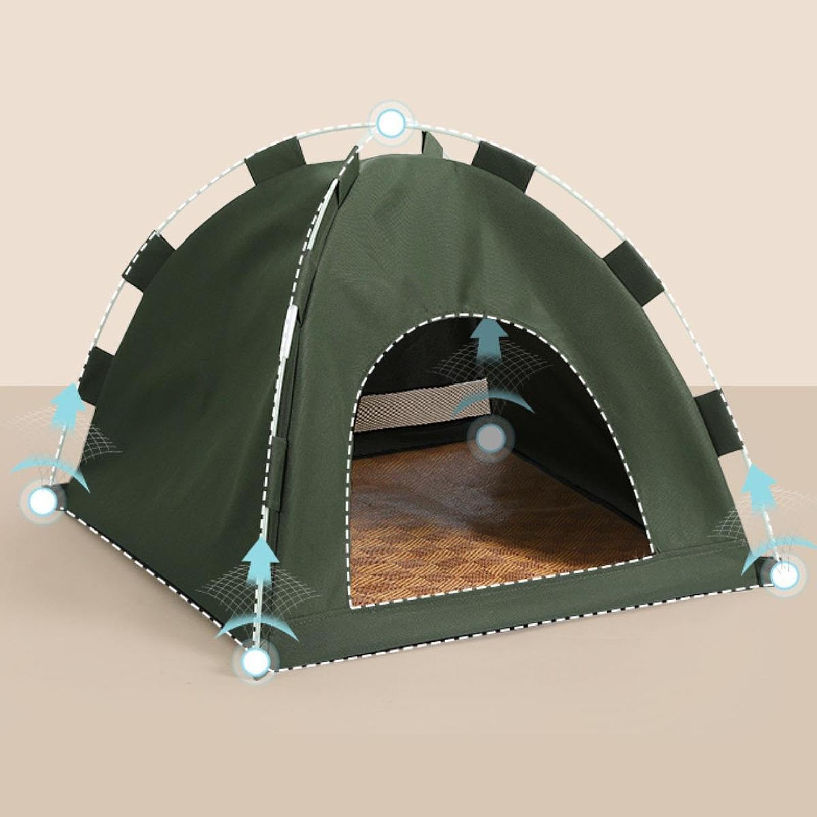 Tenda per, Cuccia per Cani, Semi Chiusa, Estiva, per Gatti, Cuccia Universale per Cani, Teepee per Conigli, Cuccioli, Esterno, Verde
