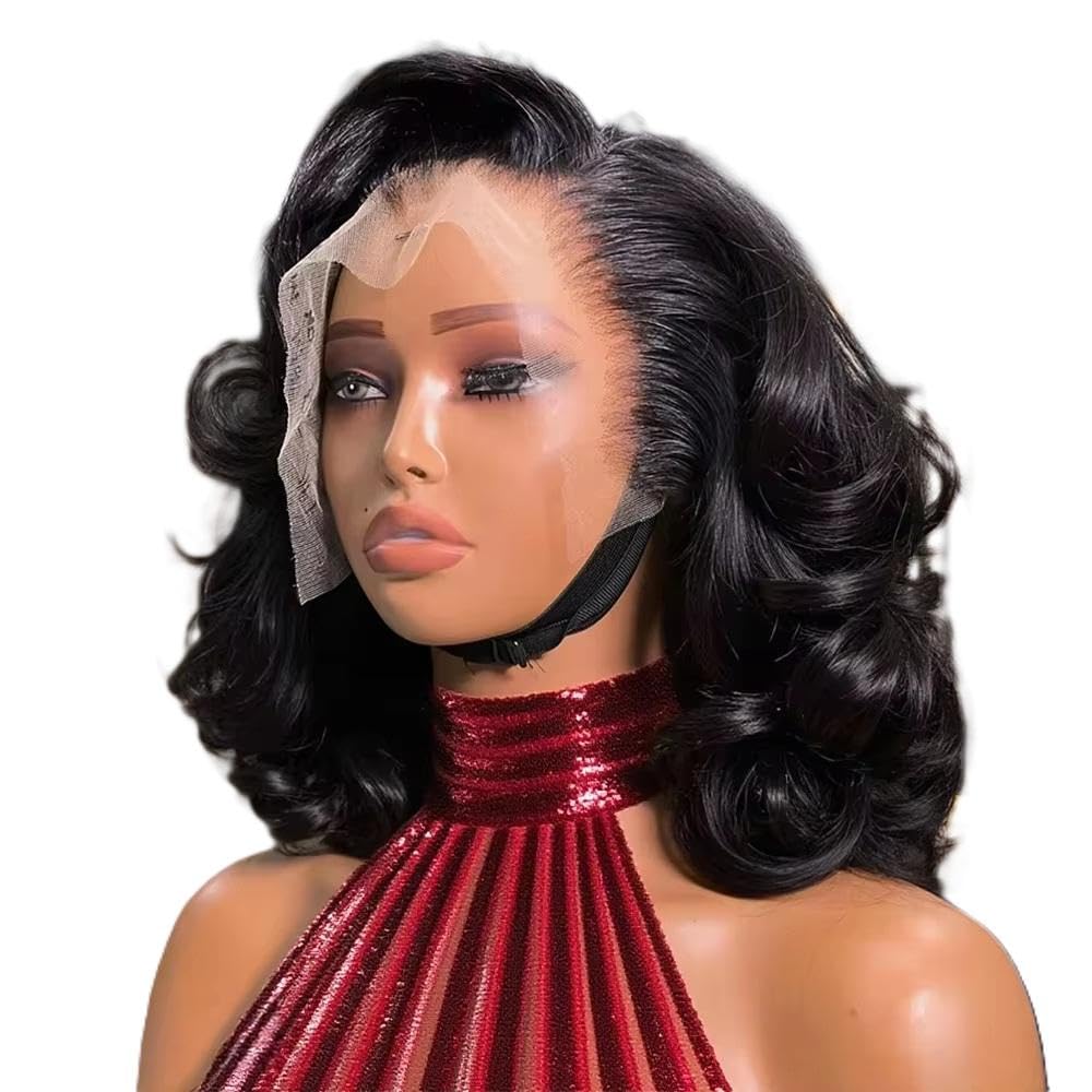 Haarpflege Körperwellen-Bob-Echthaar-Perücken Transparente Spitze-Front-Perücke 200% Dichte Für Frauen(4x4,180%_10INCHES)