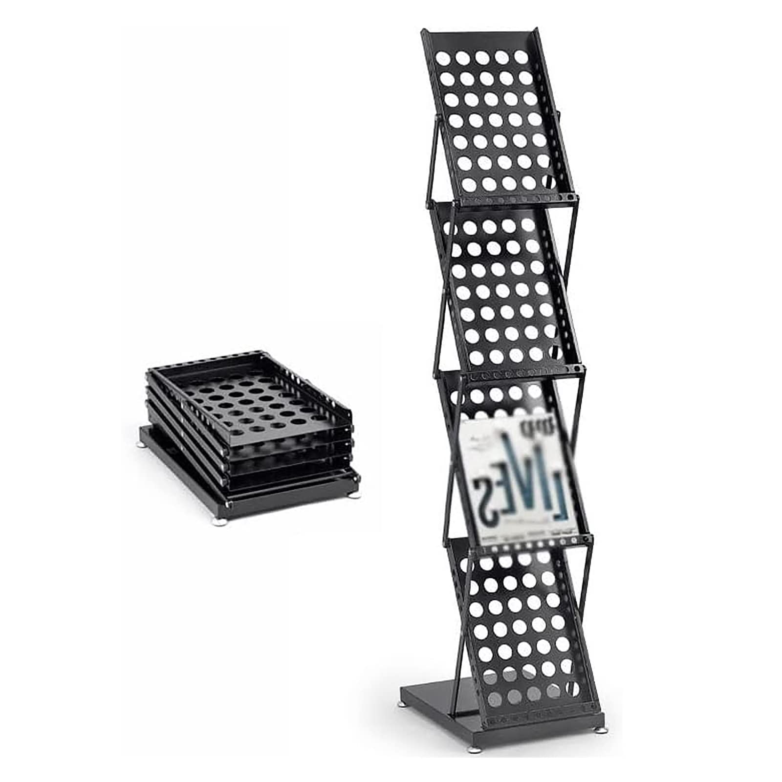 ASerZenith Document Magazine Rack, 4 Pocket Portable Folding Storage Rack for Newspapers/Magazines/Brochures, Home Office Exhibition