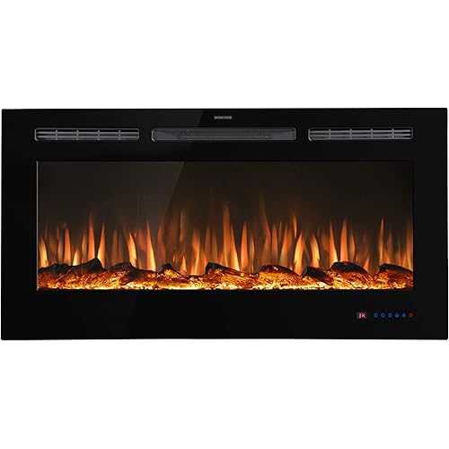 50 Inch Electric Fireplace in-Wall Recessed and Wall Mounted, Smart Fireplace Heater w/Realistic Logset, Crackling Sound&169 Combinations Flame Effect, Ultra Slim Frame for Larger Vision,Black,1500W