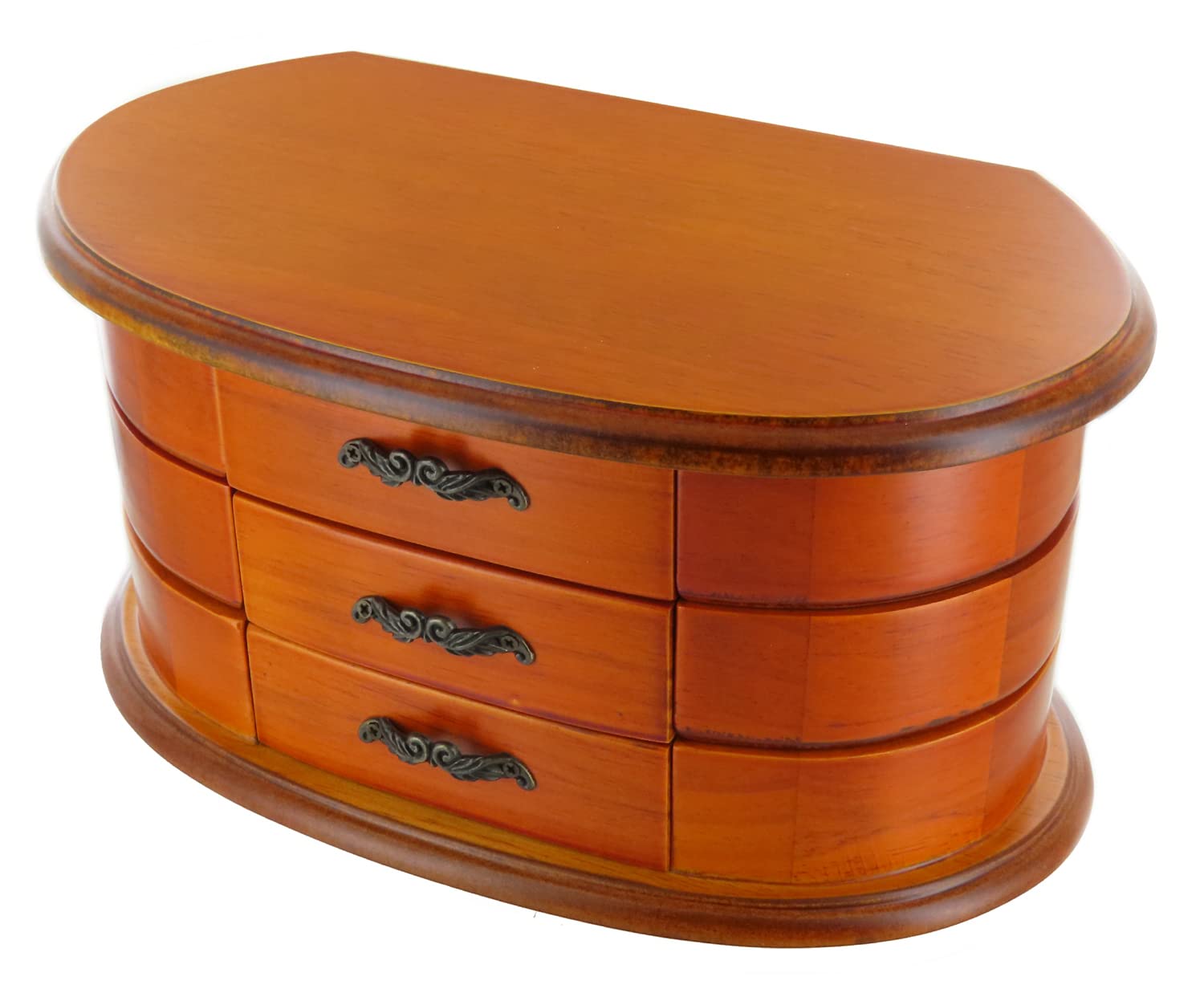Schmuckschatulle / Schmuckschachtel / Schmuckkästchen mit Spieluhr aus Holz mit tanzender Ballerina, Spiegel, 18-Ton-Federspielwerk und Fächern für Schmuck - Der Walzer von Amélie Poulain (Y. Tiersen)
