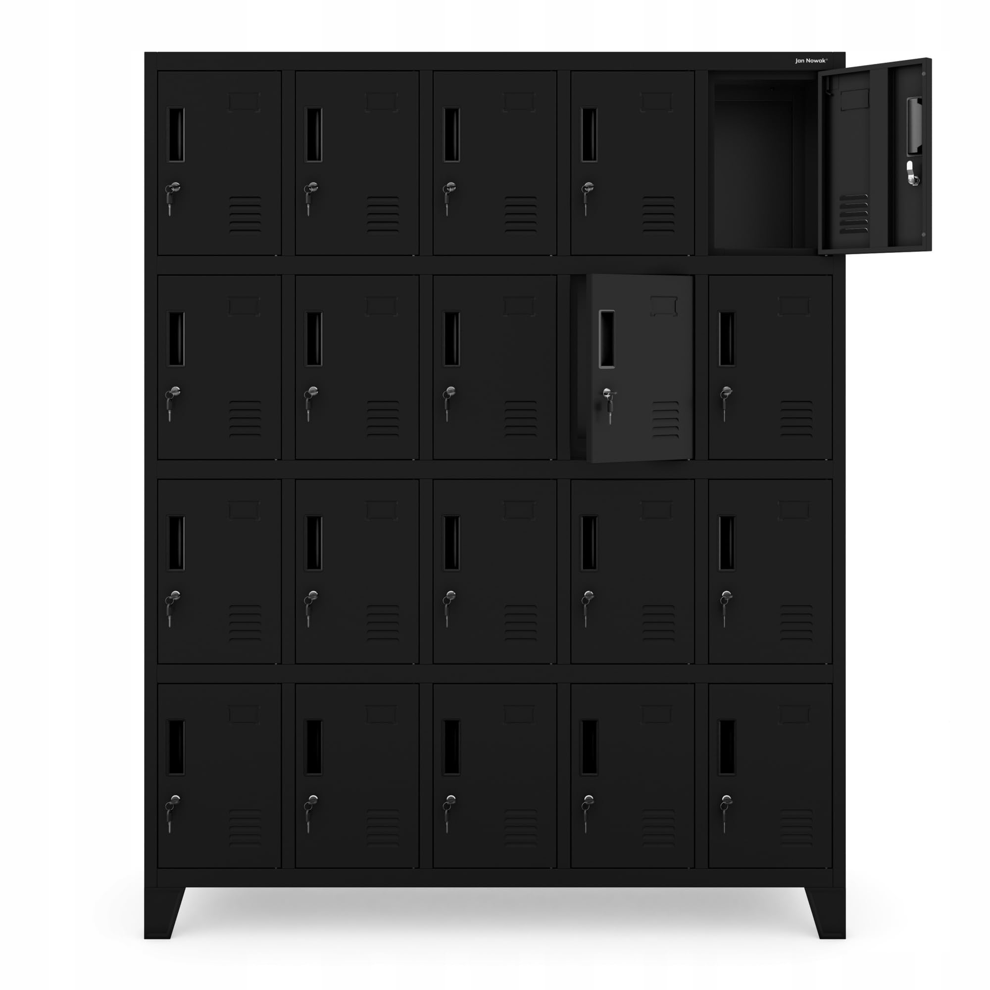 Jan Nowak Umkleideschrank 5B4A Fächerschrank Schließfachschrank mit 20 Fächern Wertfachschrank Metall Pulverbeschichtung 172 cm x 136 cm x 45 cm (H x B x T) (Schwarz)
