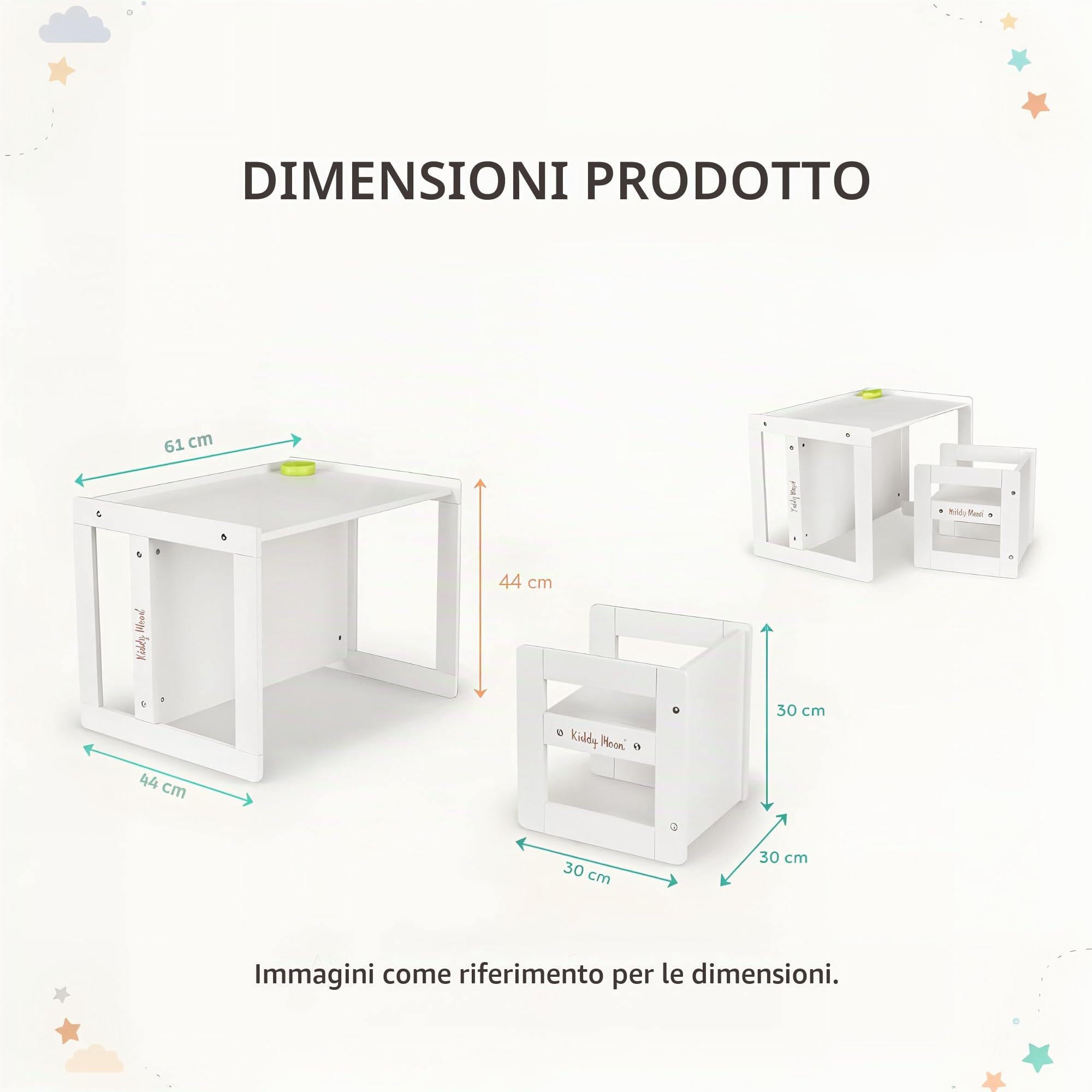 KiddyMoon Tavolo Per Bambini 2 In 1 Set Con Sedia Bordi Arrotondati Facile Da Pulire, Bianco