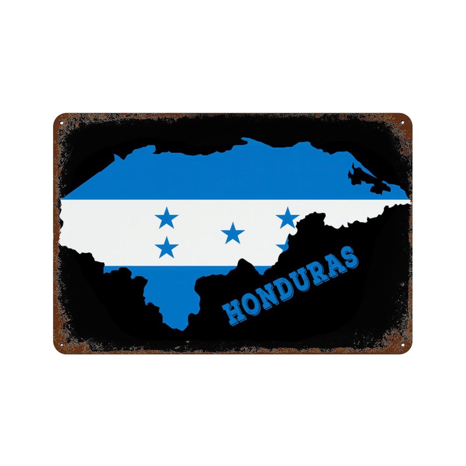 KWQDOZF Honduras Map Flag Theme Metal Tin Sign,Vintage Iron Hanging Plate Horizontal with Rust Poster Wall Decor 8x12inch