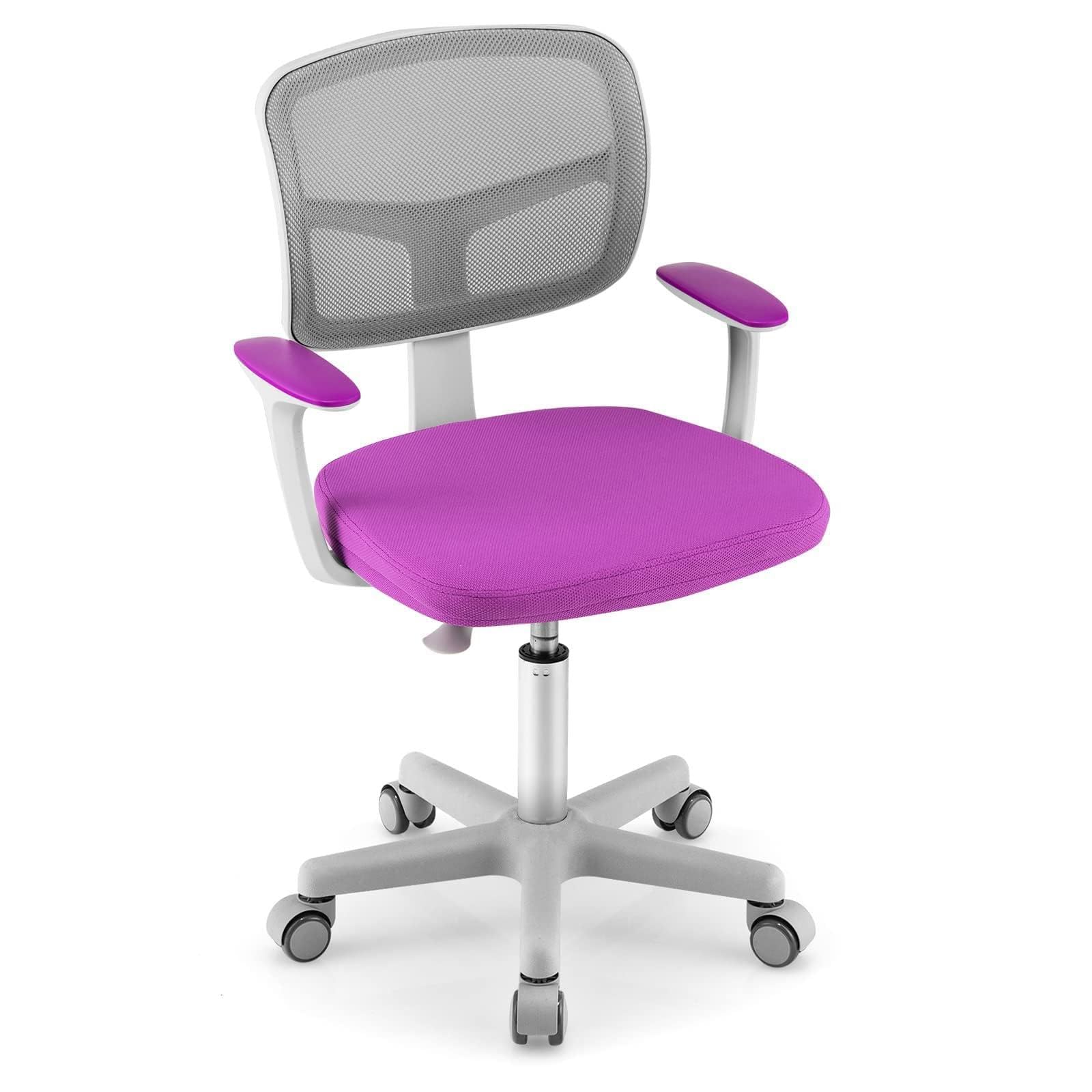 COSTWAY Silla Escritorio Infantil, Silla Juvenil para Escritorio, Silla para Niños con Altura Regulable, Silla Giratoria de Red para Niños 3-10 años, para Casa Escuela (Morado)