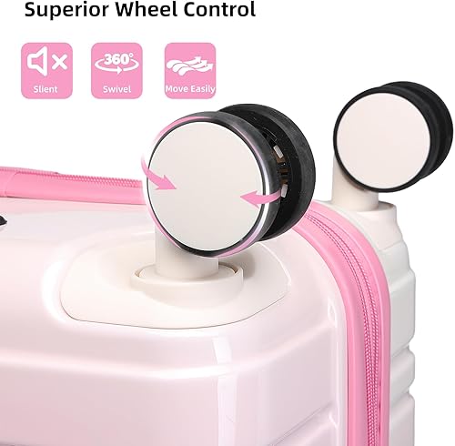 Miniatura 7 de LARVENDER Juego de maletas ligeras expandibles con ruedas giratorias, Melocotón espumoso 6pcs, Juego de 6 piezas (18202428DBTB), Conjuntos de