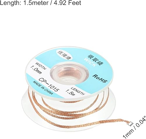 Miniatura 10 de MECCANIXITY Trenza de mecha de soldadura, trenza de mecha desoldadora sin limpieza, 0.08 pulgadas de ancho y 4.92 pies de longitud para quitar los