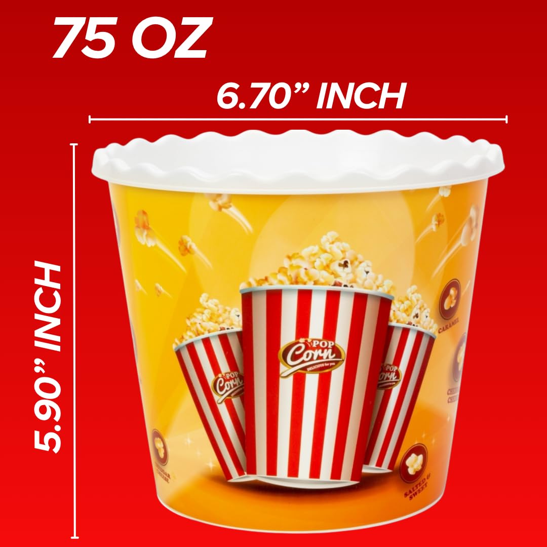 Juego de caja de plástico reutilizable para palomitas de maíz, recipientes para palomitas de maíz, cuencos para noche de cine (sin BPA, paquete de 4, 75 onzas), mezcla de palomitas de maíz