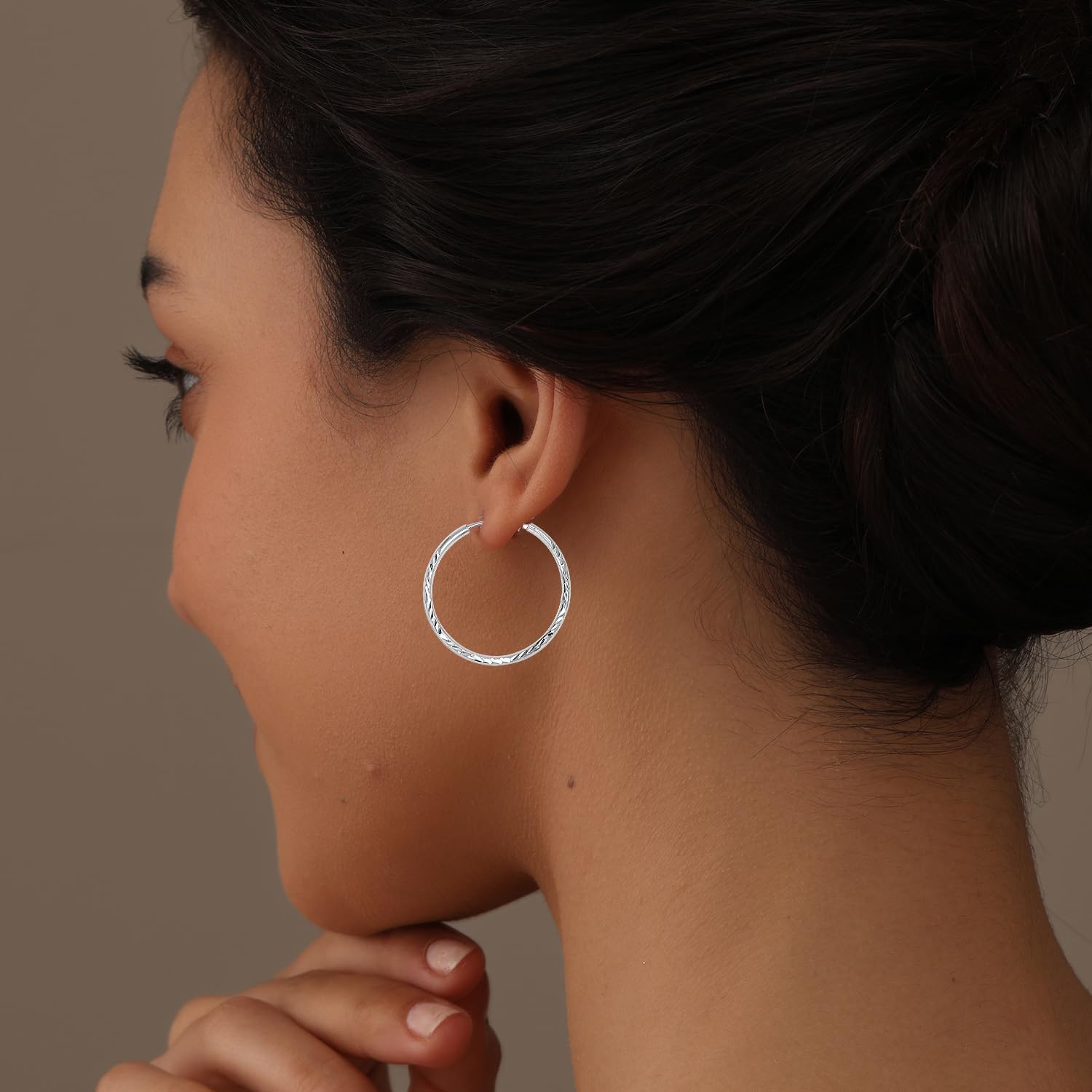 LeCalla 925 Sterling Silver Hoop Earrings for Women | 2MM Diamond-Cut Sleeper Hoop Earrings | Round Circle Endless Hoop Earring (20MM, 30MM, 40MM, 75MM) - Image 2