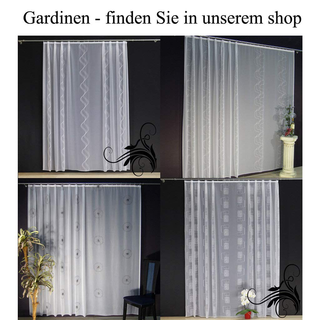 Hochwertige Fertiggardine Voile Store Deko Schal mit Faltenband Bleiband BLEISTIFTBAND 1:2,5/50 mm (größe wählbar), 140 x 450 cm (Höhe x Breite)