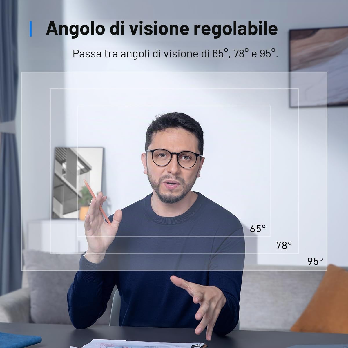 Anker Work C310 Webcam, 4K 12 MP, 1080p@60FPS HDR, foco automatico AI, fotogramma intelligente, microfono con cancellazione rumore AI, copertura dati e FOV regolabile