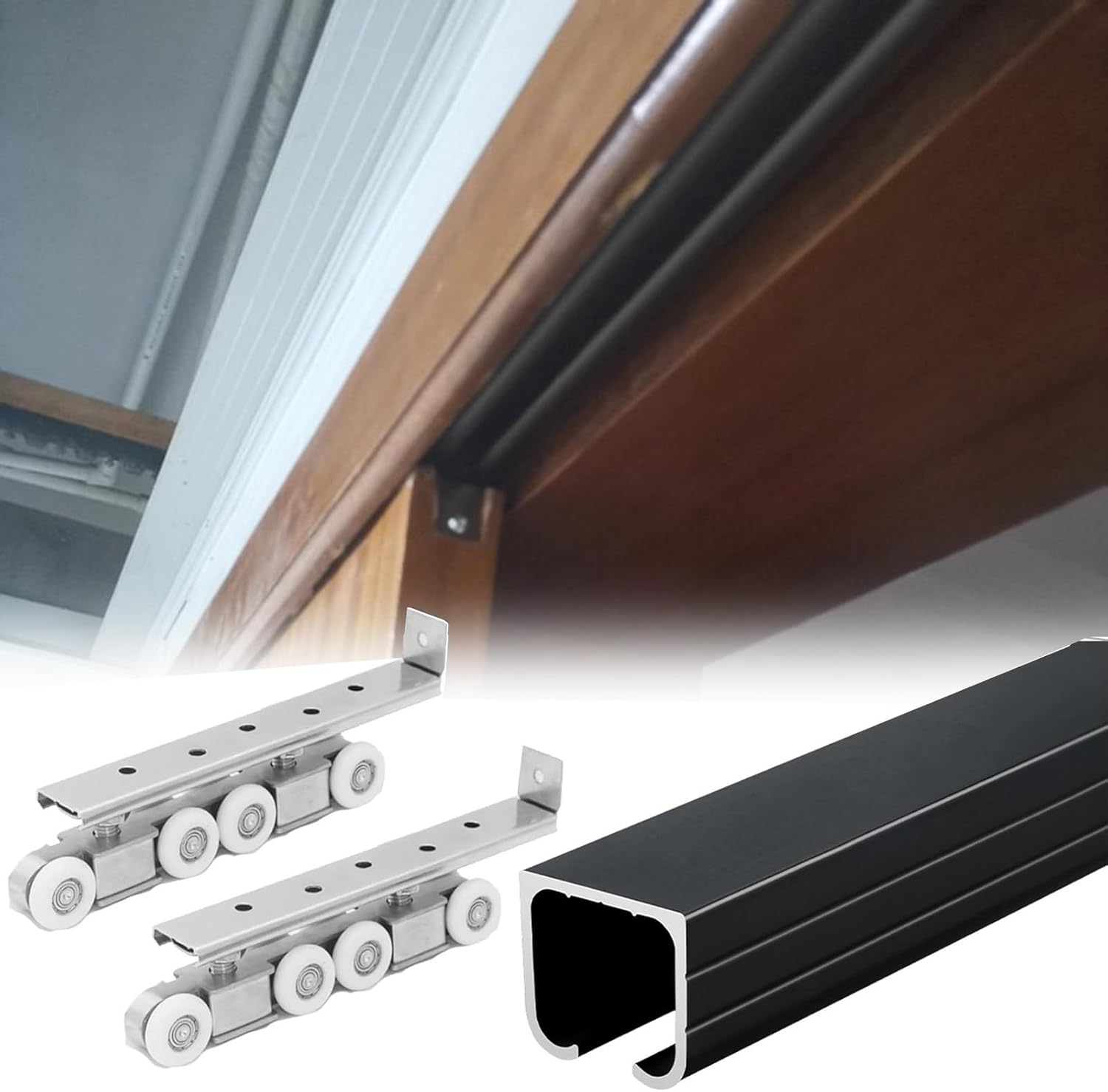 Customizable Bi Fold Door Track, Durable and Smooth Sliding Pocket Doors Hardware Kit, Concealed Aluminum Closet Door Runners for Homes and Offices(Black,56inch/142cm)