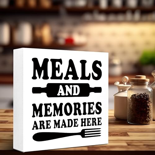 Vista 6 de LVQHI Meals and Memories are Made Here - Letrero decorativo para encimera de cocina, divertida caja de madera de granja para decoración del hogar
