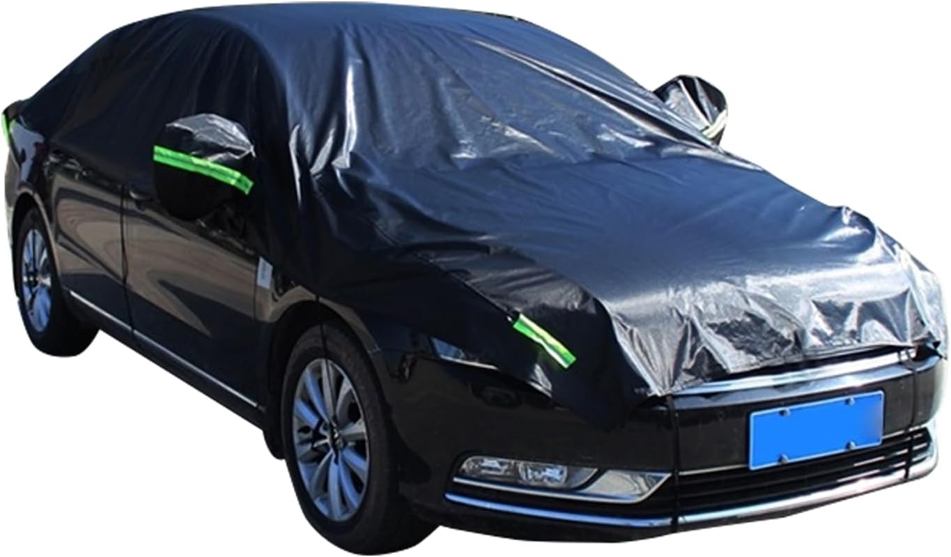 1 PC Half Car Cover, Car Cover for Pea-Sized Hail Protection, 17.72 FT Length Waterproof Dustproof All Weather, Universal Fit for Sedans (Black)