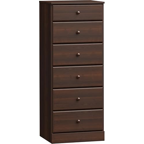 Prepac Astrid Tall Brown Dresser: 16.5"D x 19.75"W x 50"H, 6-Drawer Chest for Bedroom by Prepac - Perfect Chest of Drawers for Ample Storage